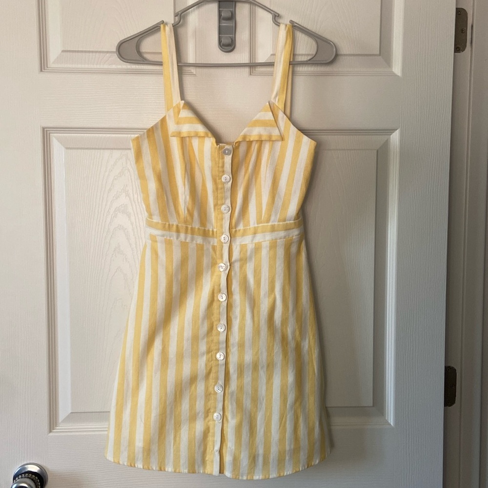 Yellow and white striped button down dress